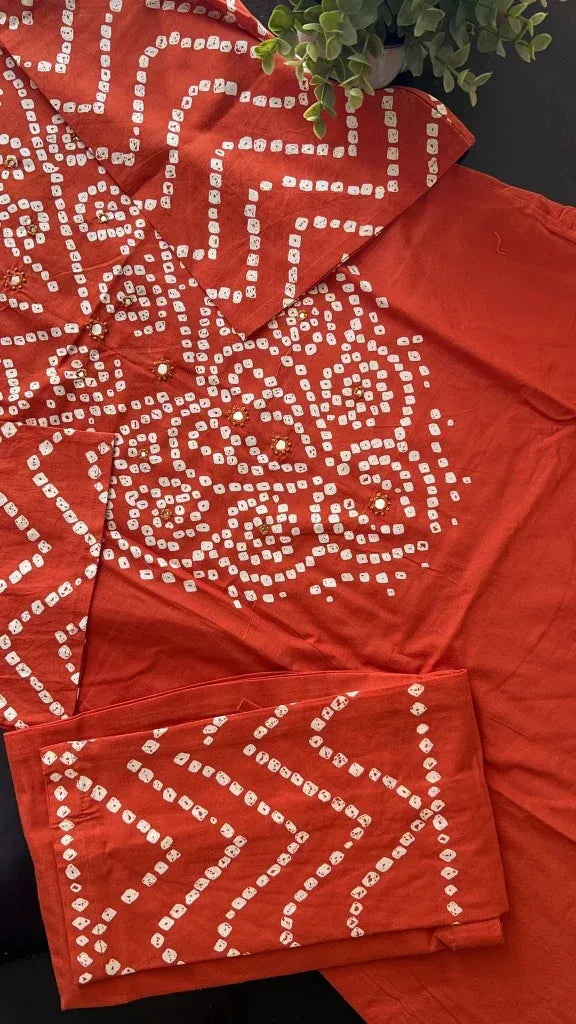 labelroohani Orange Soft Cotton Bandhej print office Wear cotton Suit