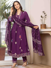 Women Bandhani Printed Cotton Anarkali Kurta with Trousers & Dupatta