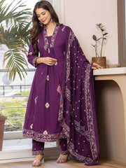 Women Bandhani Printed Cotton Anarkali Kurta with Trousers & Dupatta