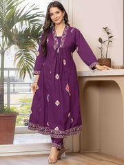 Women Bandhani Printed Cotton Anarkali Kurta with Trousers & Dupatta