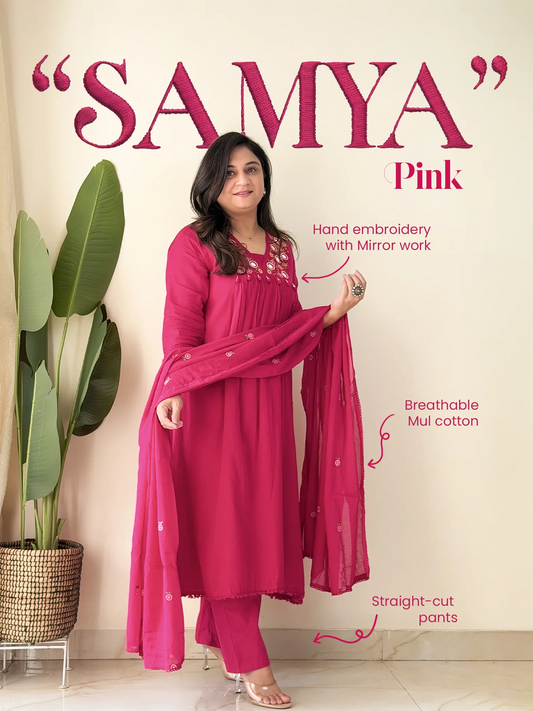 Labelroohani Teal Pink Mirror Work Festive Kurta Set with Tassels for Women