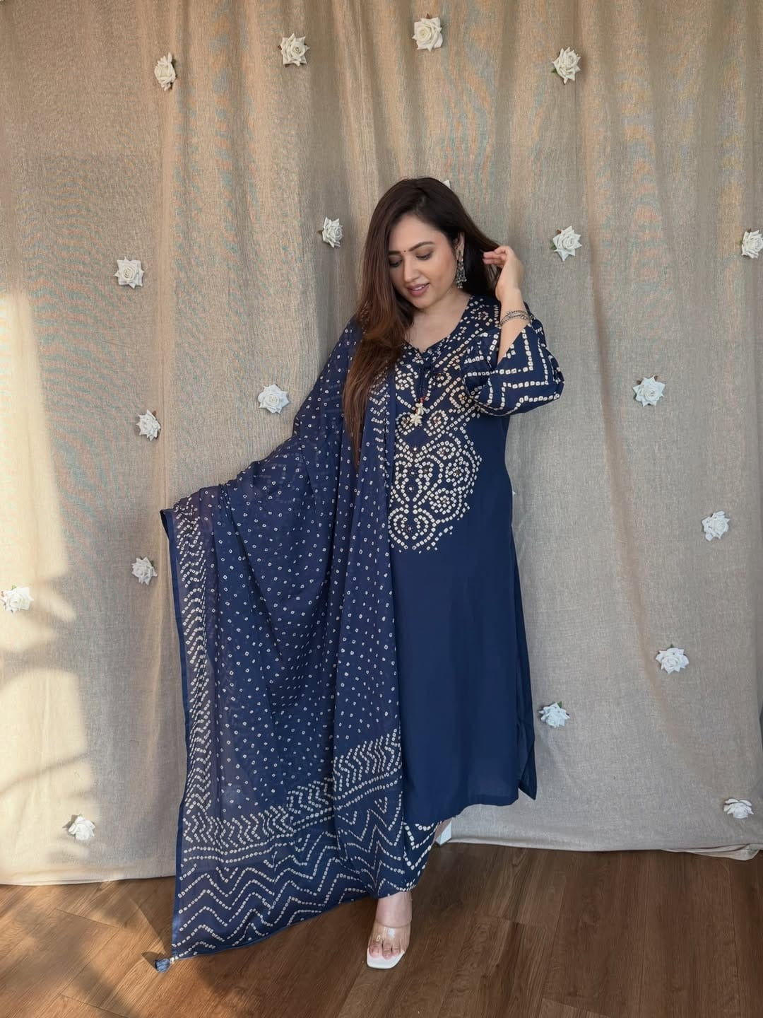 labelroohani Blue Soft Cotton Bandhej print office Wear cotton Suit