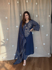 labelroohani Blue Soft Cotton Bandhej print office Wear cotton Suit