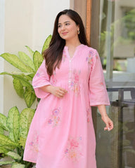 Light Pink Embroidered A-Line Kurta and Pant Set