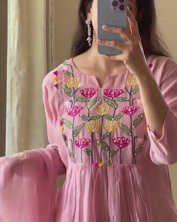 Blush Pink Embroidered Anarkali Kurta Set with Dupatta
