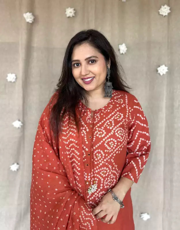 Traditional Red Bandhani Kurta Set for Women